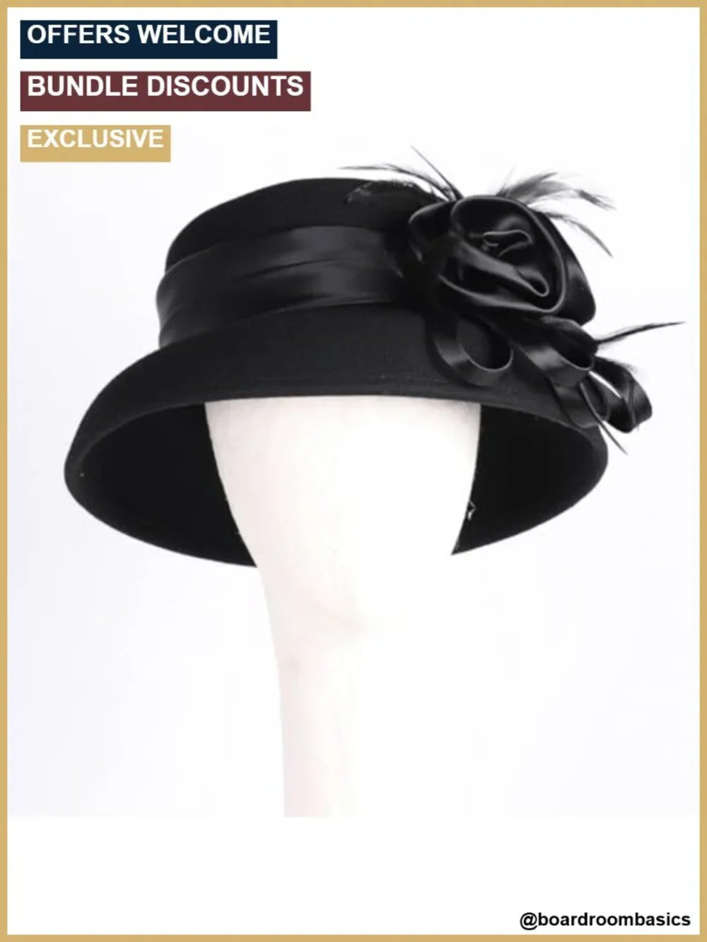 Wool Felt Cloche Hat with Flower Feather Hepburn Style Church Tea Party Dress